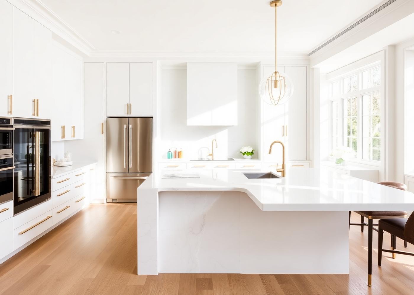 Bright luxury kitchen with quartz island
